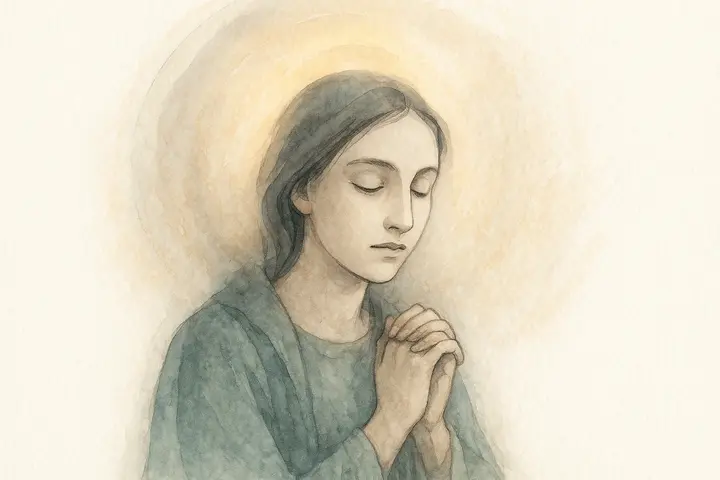 Watercolor illustration of a woman’s face with soft spirals of light dissolving into brightness, symbolizing anxiety unraveling through prayer for anxiety.